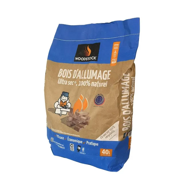 Bois d'allumage WOODSTOCK, sac 40 litres, L10