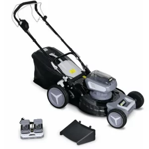 VOLTR 36V – Tondeuse à gazon sans fil tractée Ø46cm – 2x Batteries 18V Lithium 8.0Ah + double chargeur rapide, récupérateur d’herbe 50L