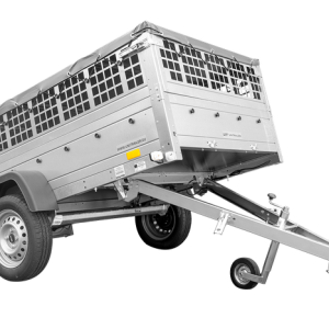 GRANDE REMORQUE 230X125 AVEC BÂCHE PLATE, RIDELLES GRILLAGÉES, ROUE JOCKEY ET TIGES DE SUPPORT BÂCHE - GARDEN TRAILER 230 KIPP